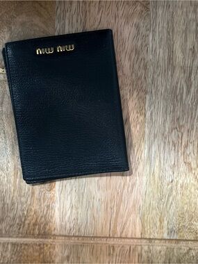 Miu Miu Black Leather passport Holder with Gold Logo